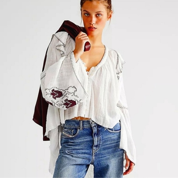 Free People Tops - Free People Embroidered Flowy